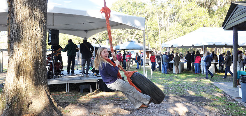 Audra channeling her inner child on the tree swing. 