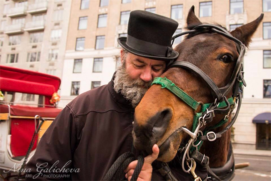 Frank with his NYC horse Phineas near 6th Ave &copy; Nina Galicheva