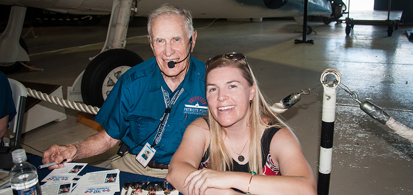 Lt. Bill Watkinson and myself in the hanger of the USS Yorktown.