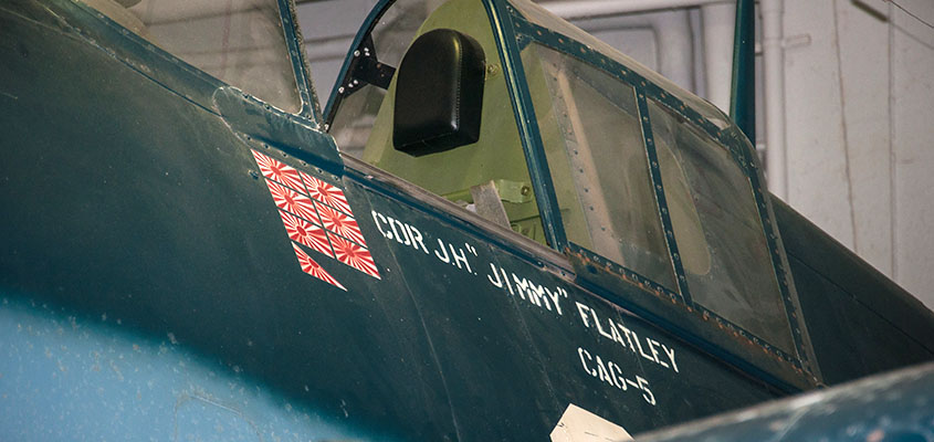 The 6.5 flags next to the cockpit signify each of VADM Flatley's shoot-downs during the war. &copy; 2016 Audra L. Gibson. All Rights Reserved.