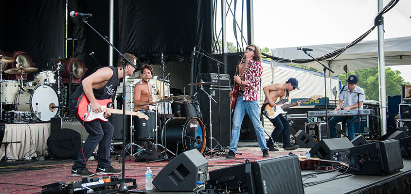 Atlas Road crew on the main stage at the First Flush Festival. &copy; 2014 Audra L. Gibson. All Rights Reserved.