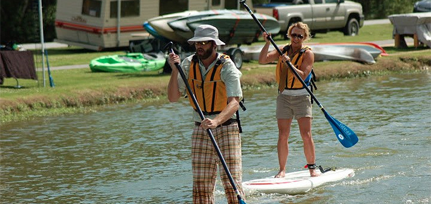 Paddling across the lake at James Island County Park.